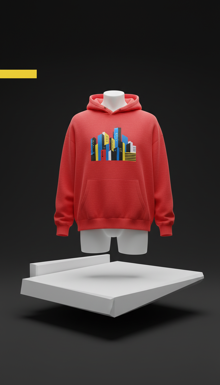 Boxy-fit ktm red hoodie with city icon graphic