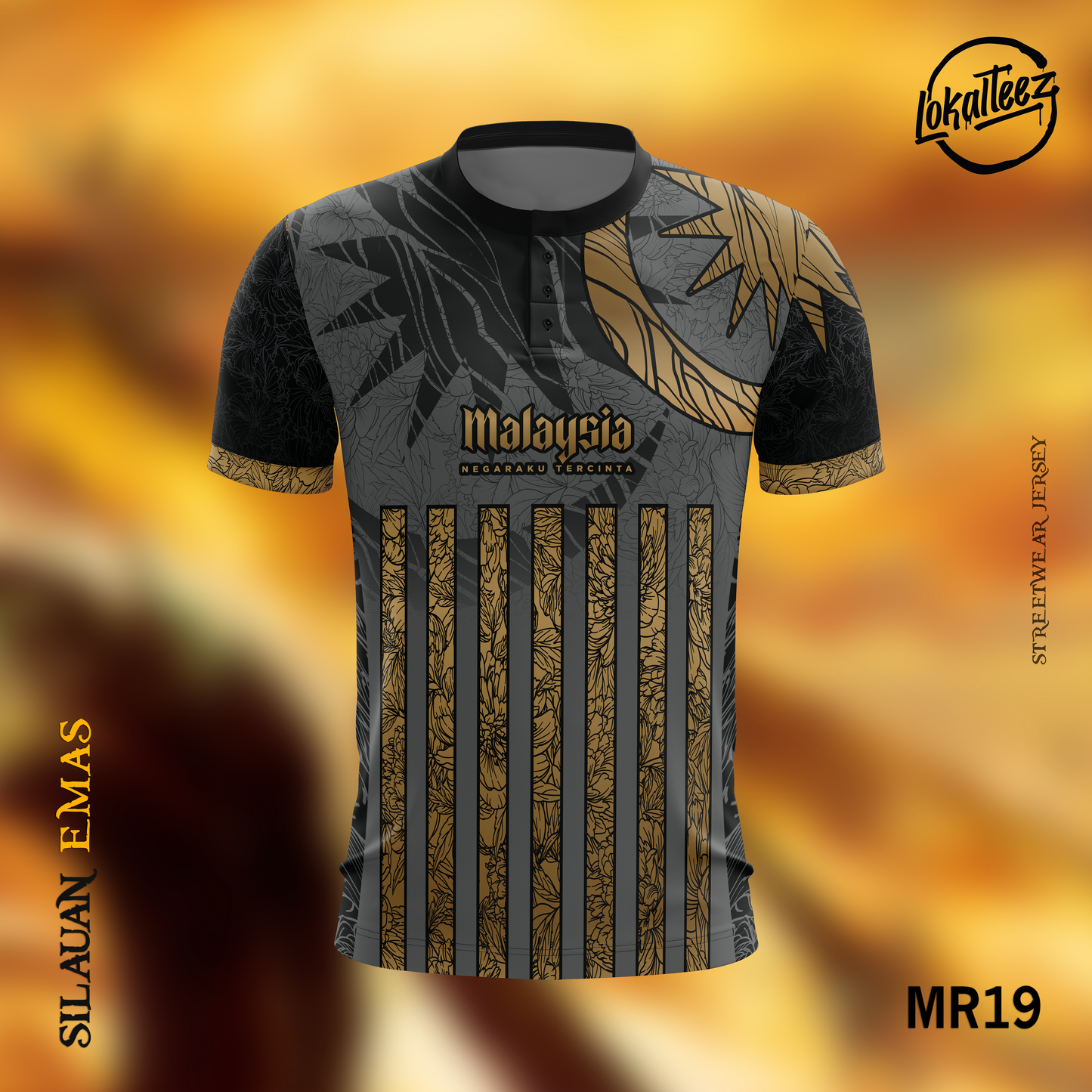 LOKALTEEZ MR19 Merdeka 66th Edition SILAUAN EMAS 180GSM Mandarin Collar