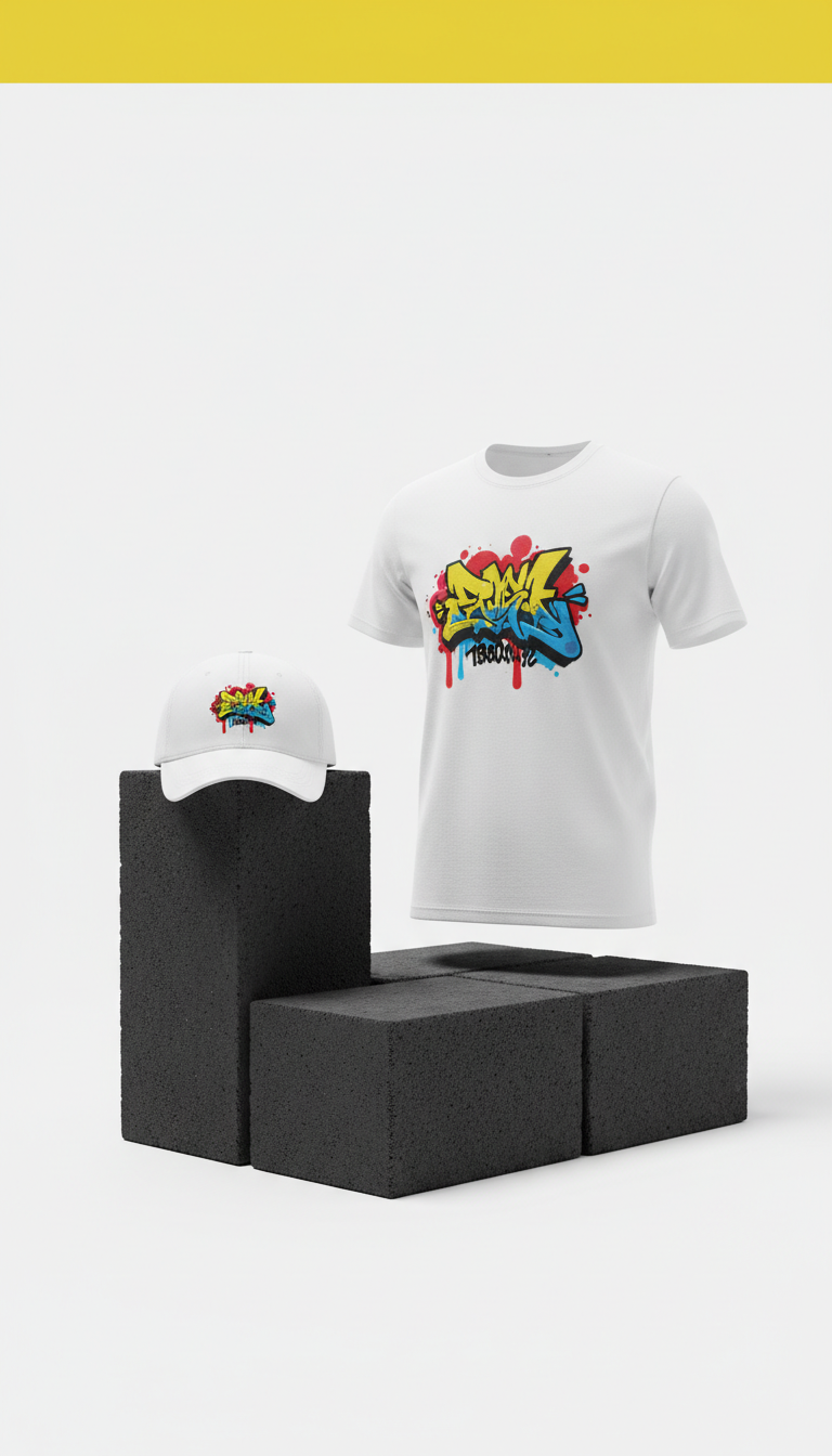 Sticker white cap with graffiti logo embroidery