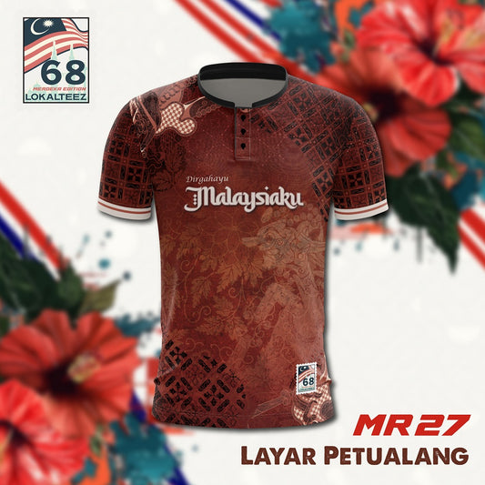 LOKALTEEZ MR27 Merdeka 68th Edition LAYAR PETUALANG 180GSM Mandarin Collar Unisex Baju Merdeka
