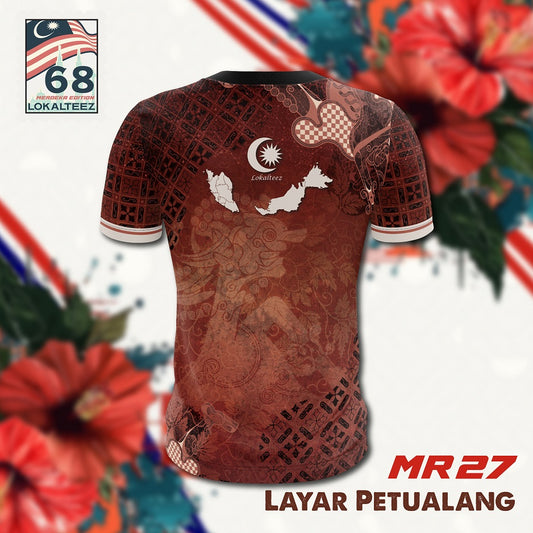 LOKALTEEZ MR27 Merdeka 68th Edition LAYAR PETUALANG 180GSM Mandarin Collar Unisex Baju Merdeka